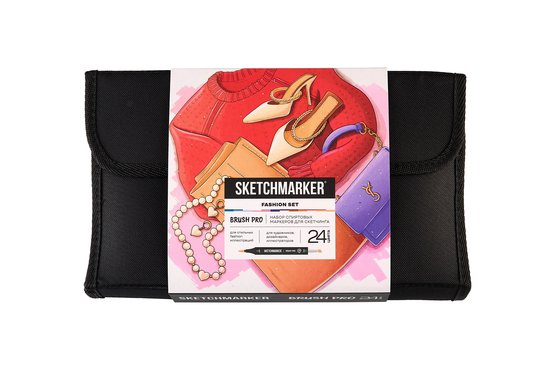 Набор маркеров для скетчинга Sketchmarker Brush Pro Fashion Set 24 цв. в текстильном органайзере