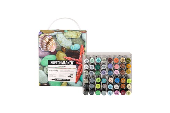 Набор маркеров для скетчинга Sketchmarker Brush Pro Studio Set 48 цв. в пластик. органайзере