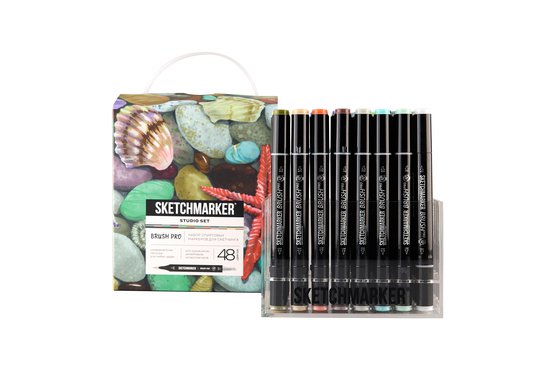 Набор маркеров для скетчинга Sketchmarker Brush Pro Studio Set 48 цв. в пластик. органайзере