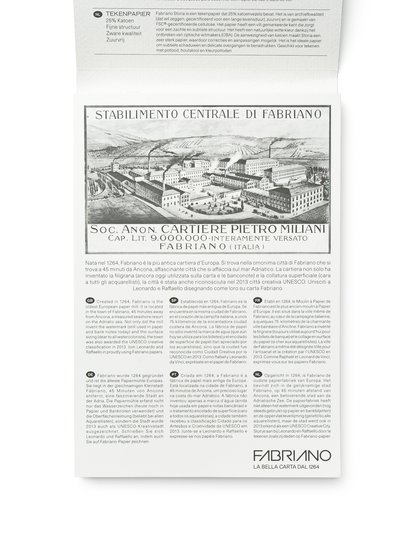 Бумага для рисования Fabriano Storia изготовлена с добавлением 25% хлопковых волокон.
Её поверхность с фактурой «felt-marked» имеет мягкую и деликатную текстуру, идеально подходящую для тонких штрихов и точных линий. Бумага обладает архивным качеством (сертифицирована для долговременного хранения)…