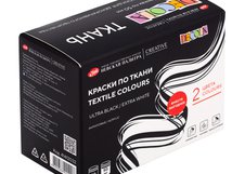 Набор акриловых красок по ткани 2 цвета в банках 50 мл: ULTRA BLACK + EXTRA WHITE.  Акриловые краски по ткани изготавливаются на основе водной акриловой дисперсии и образуют после высыхания прочную эластичную пленку на поверхности. Краски предназначены для росписи хлопчатобумажных и шелковых тканей…