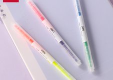 Набор двусторонних текстовыделителей Deli, скошенный наконечник, 6 цветов, круглый корпус, бокс