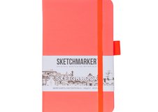 Скетчбук для зарисовок Sketchmarker, неоновый коралл, жесткая обложка с резинкой, 140 г/м2, 9х14 см, 80 листов, цвет бумаги слоновая кость