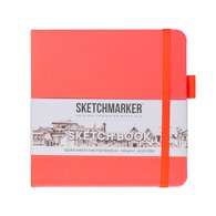 Скетчбук для зарисовок Sketchmarker, неоновый коралл, жесткая обложка с резинкой, 140 г/м2, 12x12 см, 80 листов, цвет бумаги слоновая кость