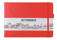 Скетчбук для зарисовок Sketchmarker, красный, жесткая обложка с резинкой, 140 г/м2, 21x14,8 см, 80 листов, цвет бумаги слоновая кость