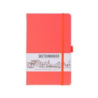 Скетчбук для зарисовок Sketchmarker, неоновый коралл, жесткая обложка с резинкой, 140 г/м2, 13x21 см, 80 листов, цвет бумаги слоновая кость