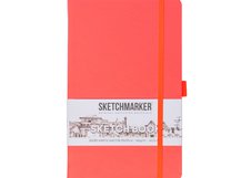 Скетчбук для зарисовок Sketchmarker, неоновый коралл, жесткая обложка с резинкой, 140 г/м2, 13x21 см, 80 листов, цвет бумаги слоновая кость