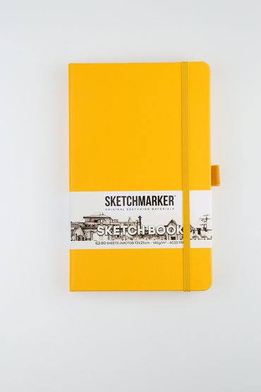 Скетчбук для зарисовок Sketchmarker, оранжевый, жесткая обложка с резинкой, 140 г/м2, 13x21 см, 80 листов, цвет бумаги слоновая кость