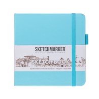 Скетчбук для зарисовок Sketchmarker, небесно-голубой, жесткая обложка с резинкой, 140 г/м2, 12x12 см, 80 листов, цвет бумаги слоновая кость