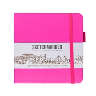 Скетчбук для зарисовок Sketchmarker, неоновая фуксия, жесткая обложка с резинкой, 140 г/м2, 12x12 см, 80 листов, цвет бумаги слоновая кость