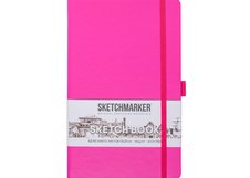 Скетчбук для зарисовок Sketchmarker, неоновая фуксия, жесткая обложка с резинкой, 140 г/м2, 13x21 см, 80 листов, цвет бумаги слоновая кость