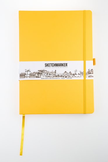 Скетчбук для зарисовок Sketchmarker, оранжевый, жесткая обложка с резинкой, 140 г/м2, 21x29,7 см, 80 листов, цвет бумаги слоновая кость