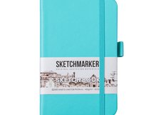 Скетчбук для зарисовок Sketchmarker, аквамарин, жесткая обложка с резинкой, 140 г/м2, 9х14 см, 80 листов, цвет бумаги слоновая кость