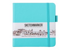 Скетчбук для зарисовок Sketchmarker, аквамарин, жесткая обложка с резинкой, 140 г/м2, 12x12 см, 80 листов, цвет бумаги слоновая кость