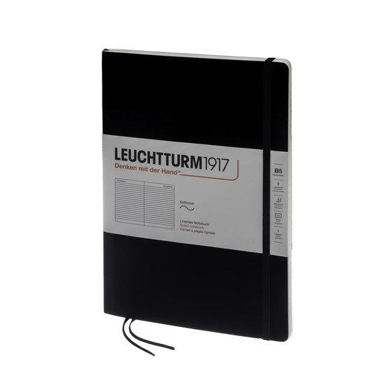 Блокнот Leuchtturm1917 Classic B5 (17.8x25.4см.) 80г/м2 - 123 стр. в линейку, мягкая обложка, цвет: черный