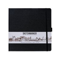 Скетчбук для зарисовок Sketchmarker, черный, жесткая обложка с резинкой, 140 г/м2, 20x20 см, 80 листов, цвет бумаги слоновая кость