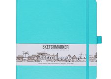 Скетчбук для зарисовок Sketchmarker, аквамарин, жесткая обложка с резинкой, 140 г/м2, 20x20 см, 80 листов, цвет бумаги слоновая кость