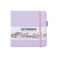 Скетчбук для зарисовок Sketchmarker, фиолетовый пастельный, жесткая обложка с резинкой, 140 г/м2, 12x12 см, 80 листов, цвет бумаги слоновая кость