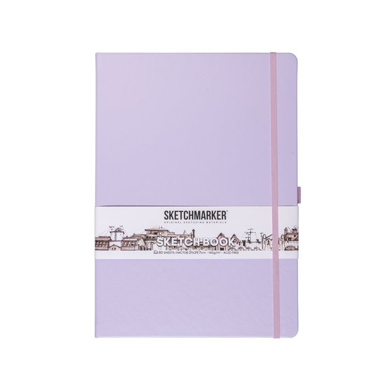 Скетчбук для зарисовок Sketchmarker, фиолетовый пастельный, жесткая обложка с резинкой, 140 г/м2, 21x29,7 см, 80 листов, цвет бумаги слоновая кость