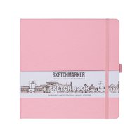 Скетчбук для зарисовок Sketchmarker, розовый, жесткая обложка с резинкой, 140 г/м2, 20x20 см, 80 листов, цвет бумаги слоновая кость