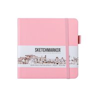 Скетчбук для зарисовок Sketchmarker, розовый, жесткая обложка с резинкой, 140 г/м2, 12x12 см, 80 листов, цвет бумаги слоновая кость