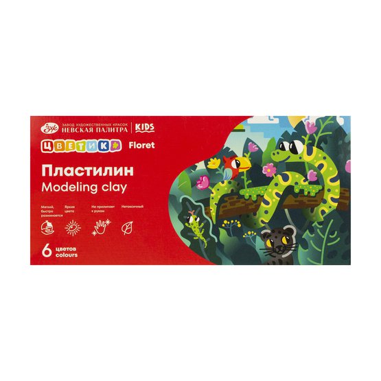 Набор пластилина детского классического "Цветик", со стеком, 6 цветов, 90 г