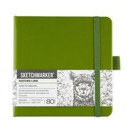 Скетчбук для зарисовок Sketchmarker, оливковый, жесткая обложка с резинкой, 140 г/м2, 12x12 см, 80 листов, цвет бумаги слоновая кость