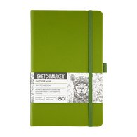 Скетчбук для зарисовок Sketchmarker, оливковый, жесткая обложка с резинкой, 140 г/м2, 13x21 см, 80 листов, цвет бумаги слоновая кость