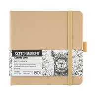 Скетчбук для зарисовок Sketchmarker, благородный беж, жесткая обложка с резинкой, 140 г/м2, 12x12 см, 80 листов, цвет бумаги слоновая кость
