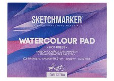 Альбом-склейка для акварели Sketchmarker 31х41 см 300г/кв.м 10л 100% хлопок мелкозернистая