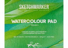 Альбом-склейка для акварели Sketchmarker 26х26 см 300г/кв.м 10л 100% хлопок крупнозернистая