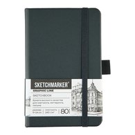 Скетчбук для зарисовок Sketchmarker, графитовый, жесткая обложка с резинкой, 140 г/м2, 9х14 см, 80 листов, цвет бумаги слоновая кость