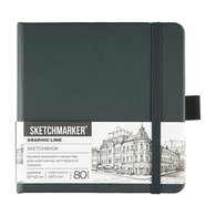 Скетчбук для зарисовок Sketchmarker, графитовый, жесткая обложка с резинкой, 140 г/м2, 12x12 см, 80 листов, цвет бумаги слоновая кость