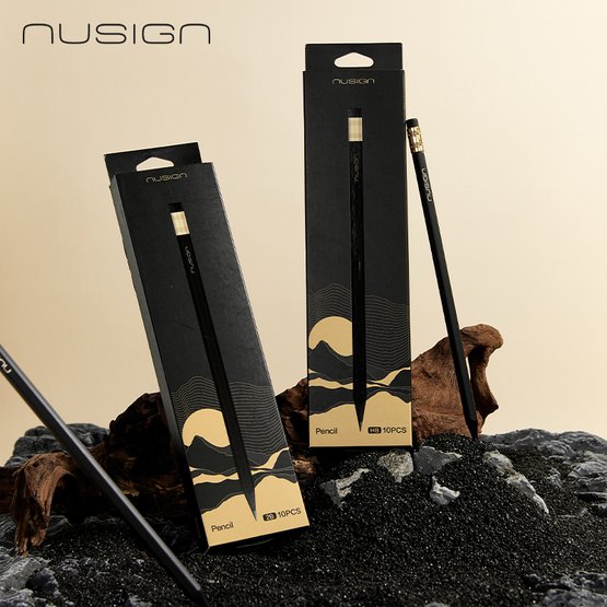 Карандаш чернографитный NuSign "Golden Peak", HB, ластик, позолоченная гильза, 10шт, коробка