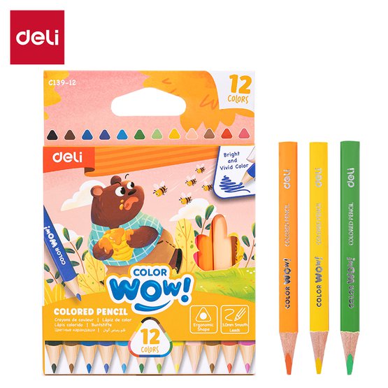 Укороченные цветные карандаши Deli COLORWOW! удобно лежат в детской руке и подходят для творчества и обучения. Трёхгранный корпус способствует комфортному захвату и правильной постановке пальцев. Яркие цвета легко наносятся на бумагу.