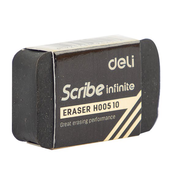 Ластик Deli Scribe Infinite EH00510 — мягкий черный ластик из nano PVC. Обеспечивает чистое и пылеобразное стирание без повреждения бумаги. Отличается комфортным хватом и высокой точностью стирания.