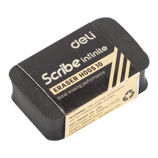 Ластик Deli Scribe Infinite EH00510 — мягкий черный ластик из nano PVC. Обеспечивает чистое и пылеобразное стирание без повреждения бумаги. Отличается комфортным хватом и высокой точностью стирания.