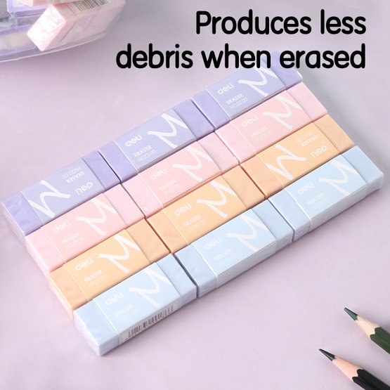 Ластик Deli Macaron EH02200 — экологичный PVC-ластик с мягкой текстурой и технологией без пыли. Обеспечивает чистое стирание и комфортное использование. Поставляется в пластиковом тубусе для удобного хранения.