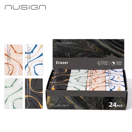 Ластик NuSign "Natural Fluids", 30х50х10,5 мм, ПВХ, 4 дизайна ассорти, 24 шт, дисплей бокс