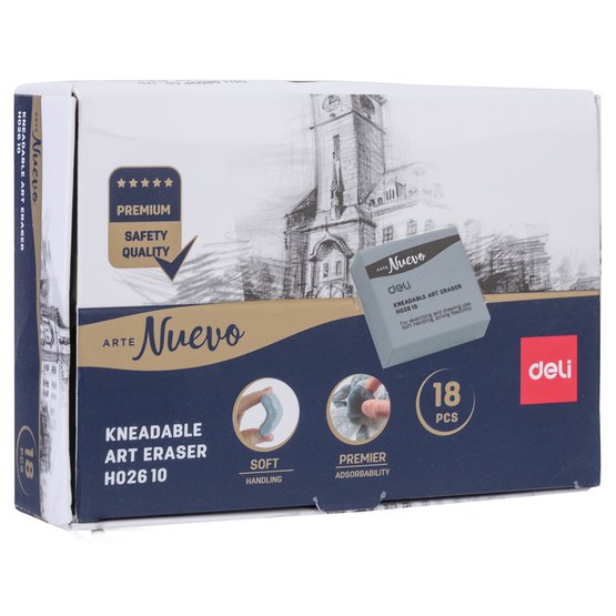 Ластик-клячка Deli ARTENUEVO подходит для художественных работ, графики и набросков. Легко принимает нужную форму для точного удаления графита и угля. Идеален для художников, дизайнеров и студентов художественных направлений.