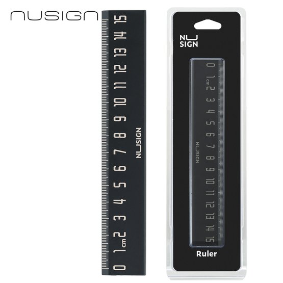Линейка NuSign 15 см, пластик, черная, блистер