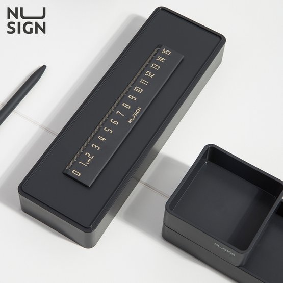 Линейка NuSign 15 см, пластик, черная, блистер