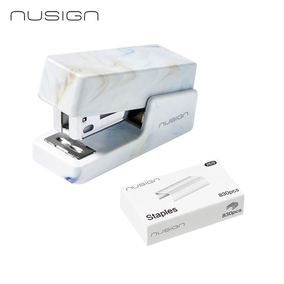 Мини степлер NuSign "Natural Fluids", для скоб 24/6, 26/6, пластик, со скобами 830 шт, белый
