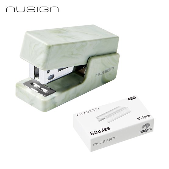 Мини степлер NuSign "Natural Fluids", для скоб 24/6, 26/6, пластик, со скобами 830 шт, зеленый