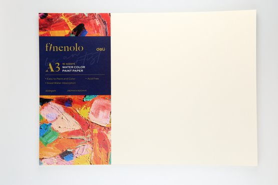 Бумага для акварели Finenolo (10% хлопок, 90% целлюлоза) 300г/м2 A3 Торшон 16л в пластик.упак