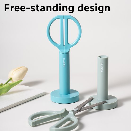 Ножницы NuSign с подставкой зеленые, 18 см, закругленные концы, картонная коробка