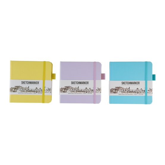 Блокнот для зарисовок Sketchmarker 140г/кв.м 12*12см 80л 3 цвета (голубой, фиолетовый, лимонный)