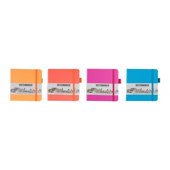 Блокнот для зарисовок Sketchmarker 140г/кв.м 12*12см 80л 4 цвета (синий, коралл, фуксия, апельсин)