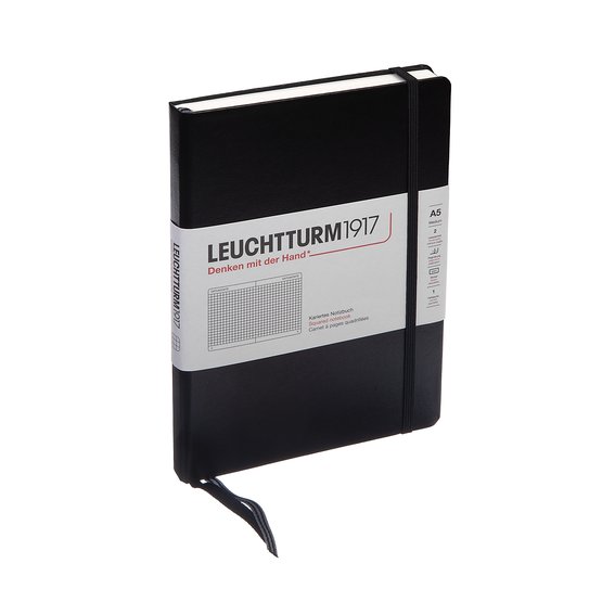 Блокнот Leuchtturm1917 Classic A5 (14.5x21см.) 80г/м2 - 251 стр. в клетку, твердая обложка, цвет: черный