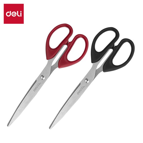 Ножницы офисные Deli EM610 длиной 180 мм. Лезвия из стали обеспечивают стабильный и чистый рез. Пластиковые ручки эргономичной формы удобны для длительного использования. В комплект входит защитный чехол и европодвес.
